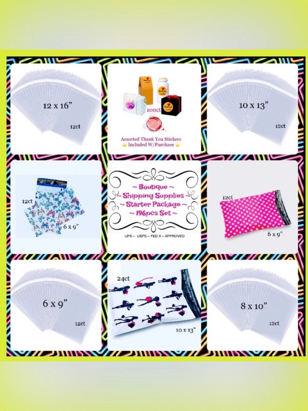Boutique Shipping Cello~Poly Bag’s Bundle 196pc starter package⭐️100~Stickers 🆕